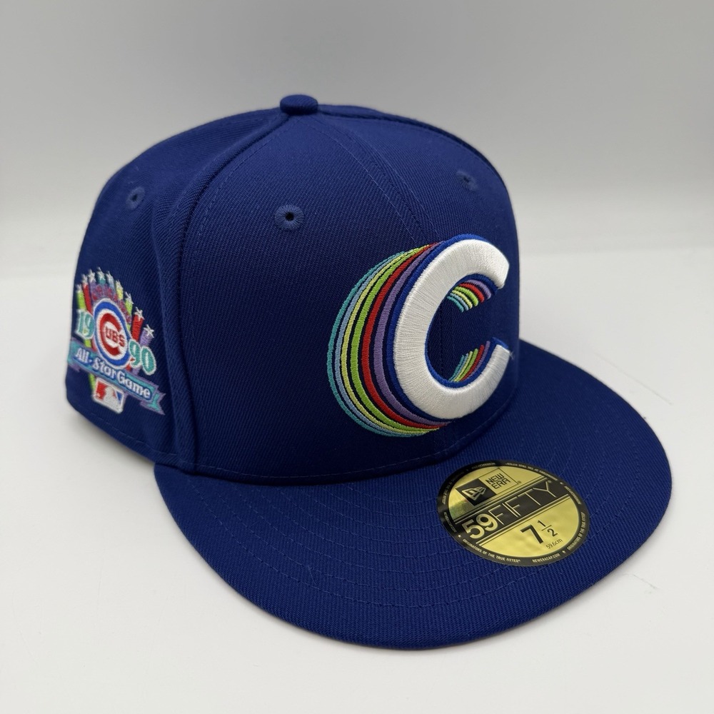 New Era 59Fifty Chicago Cubs Hat Cap Sz 7 1/2 Blue 1990 MLB All Star Game Fitted